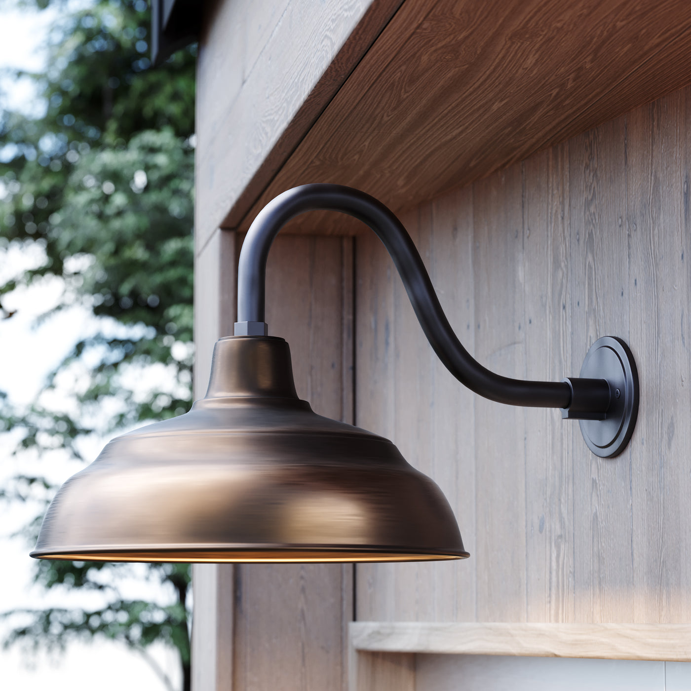 Millennium Lighting 17" RLM Warehouse Shade Goose Neck Mount (Available in Bronze, Galvanized, Black, Red, Green and White Finishes)