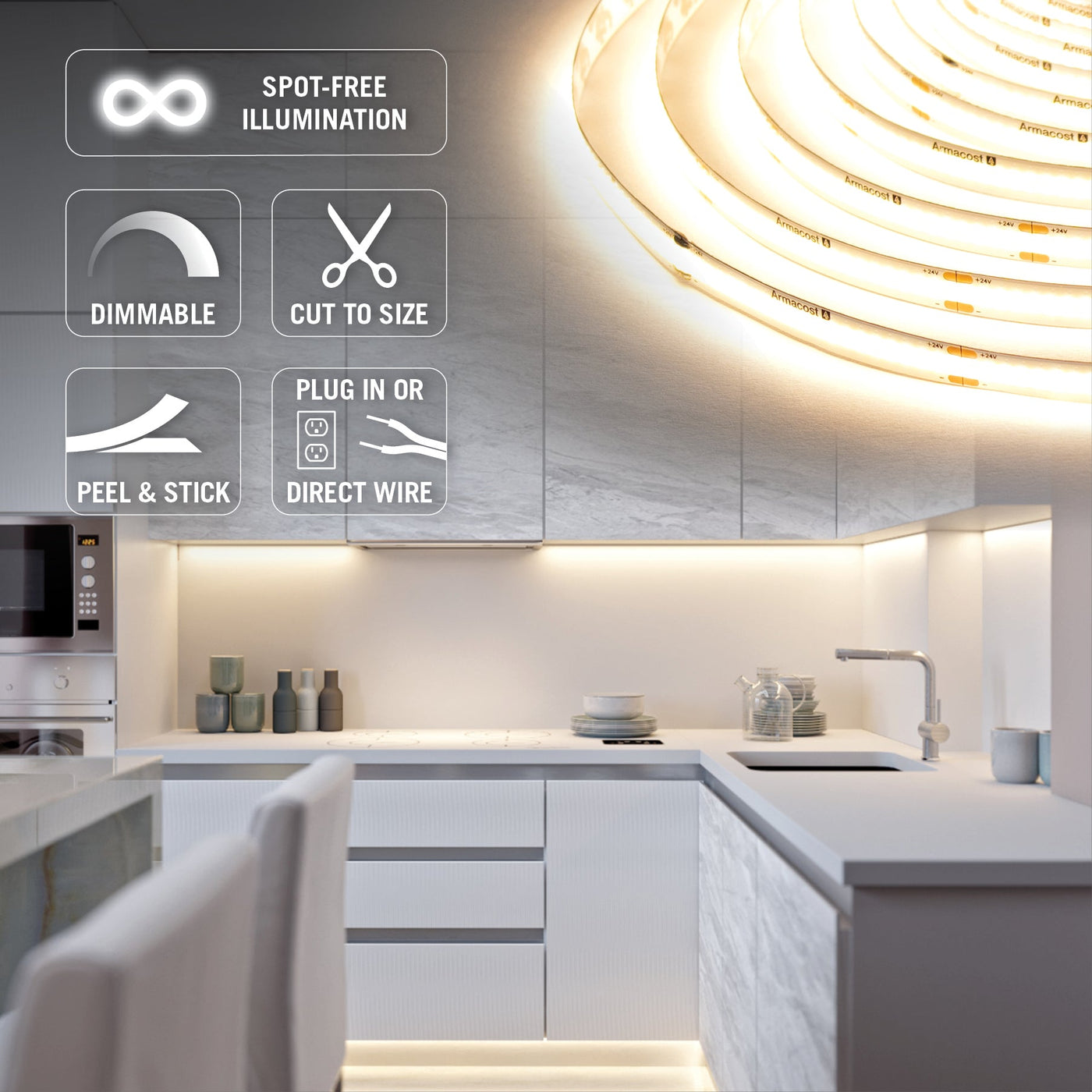 RibbonFlex Home Continuous LED Strip Light Tape, 24V, 3000 Lumens, 36W, 3000K