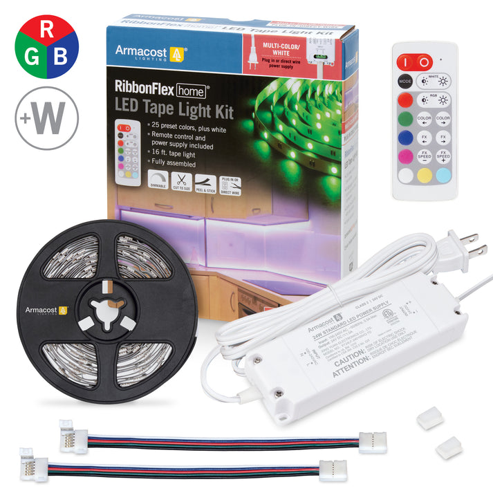 RibbonFlex Home RGBW Hardwire LED Strip Light Tape, 24V, 1500 Lumens, 24W, 3000K