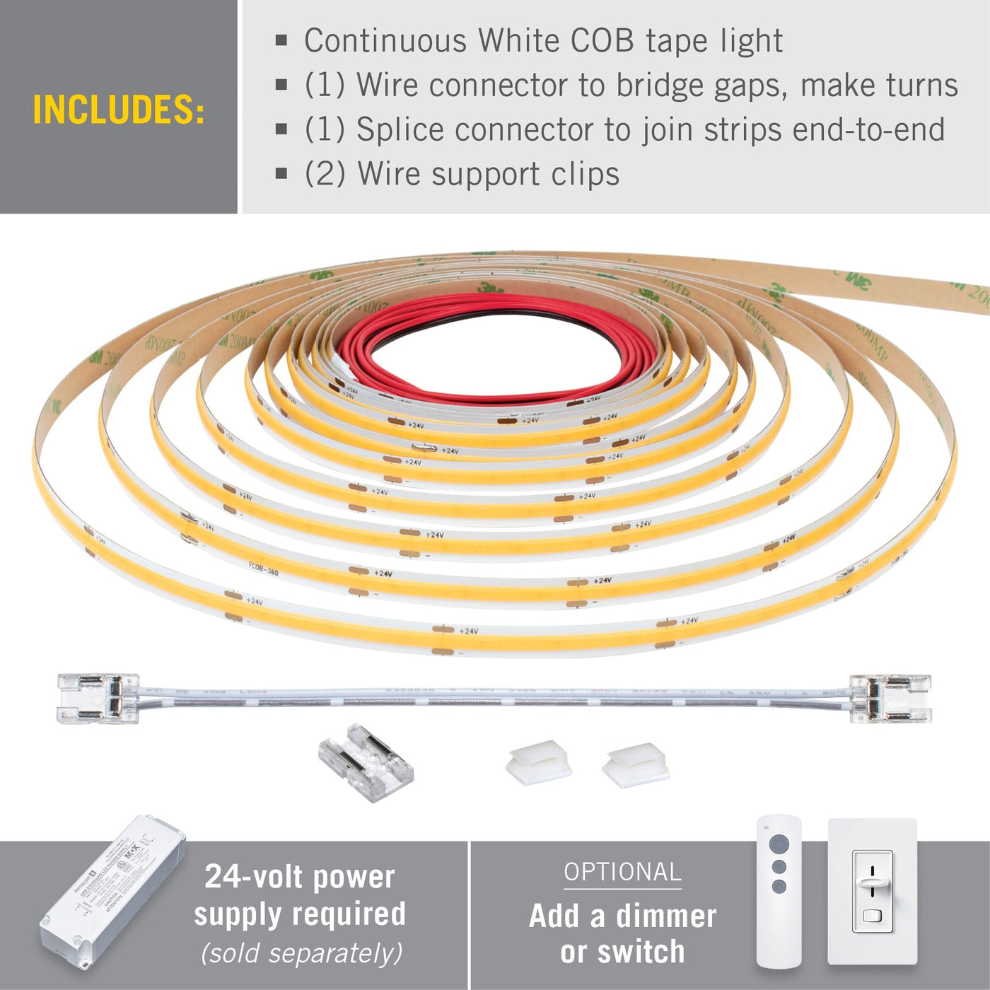 RibbonFlex Pro White COB LED Strip Light Tape, 24V, 4200 Lumens, 60W, 4000K