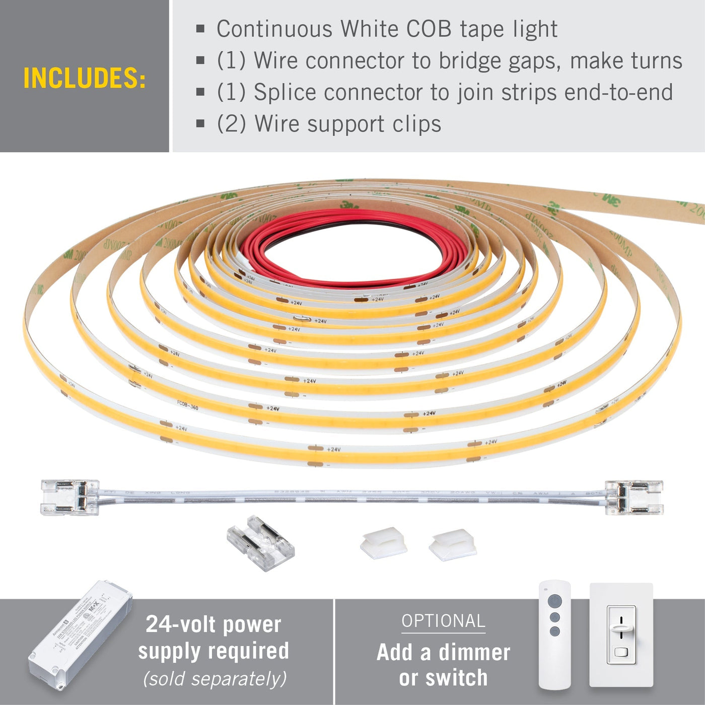 RibbonFlex Pro White COB LED Strip Light Tape, 24V, 4200 Lumens, 60W, 3000K