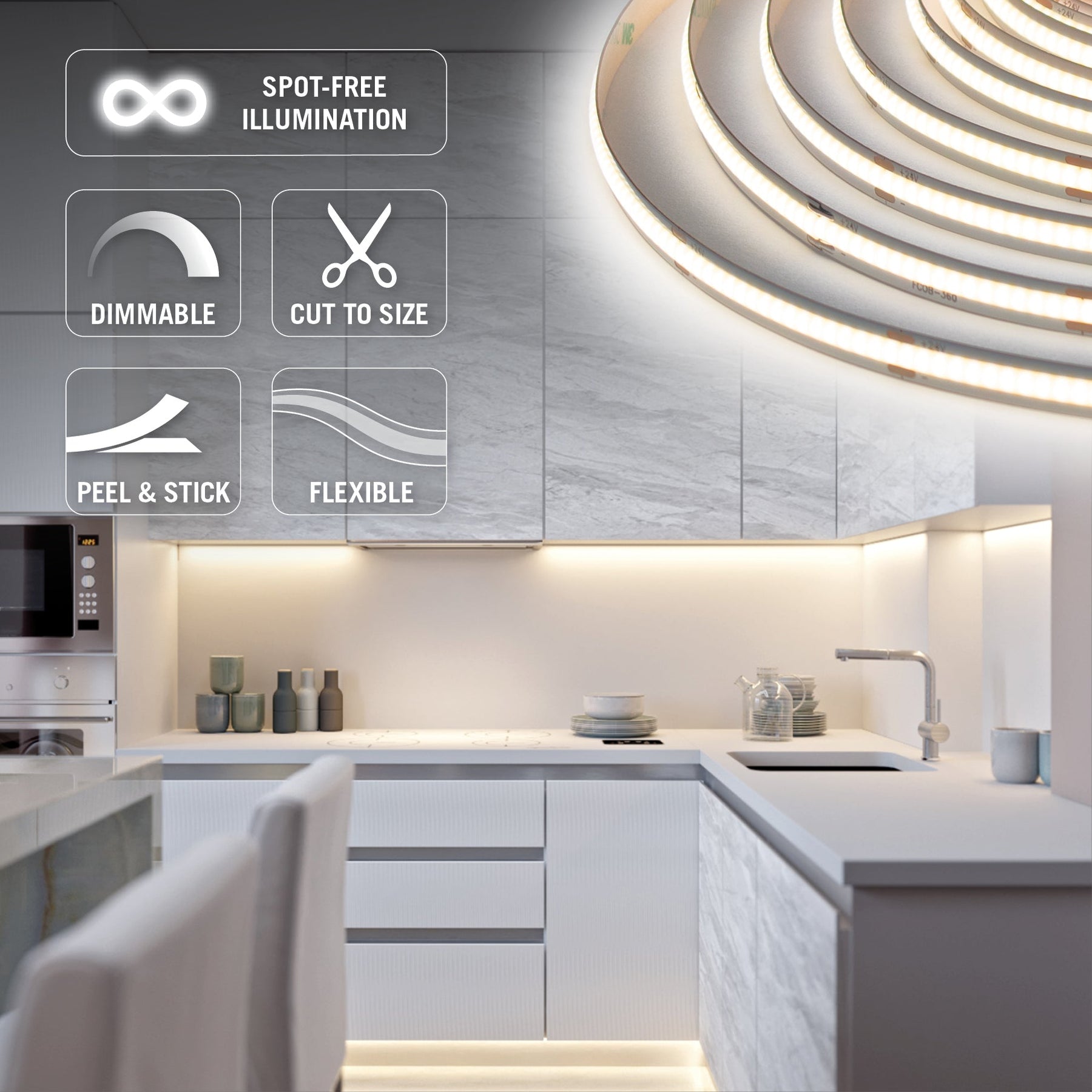 RibbonFlex Pro White COB LED Strip Light Tape, 24V, 4200 Lumens, 60W, 2700K