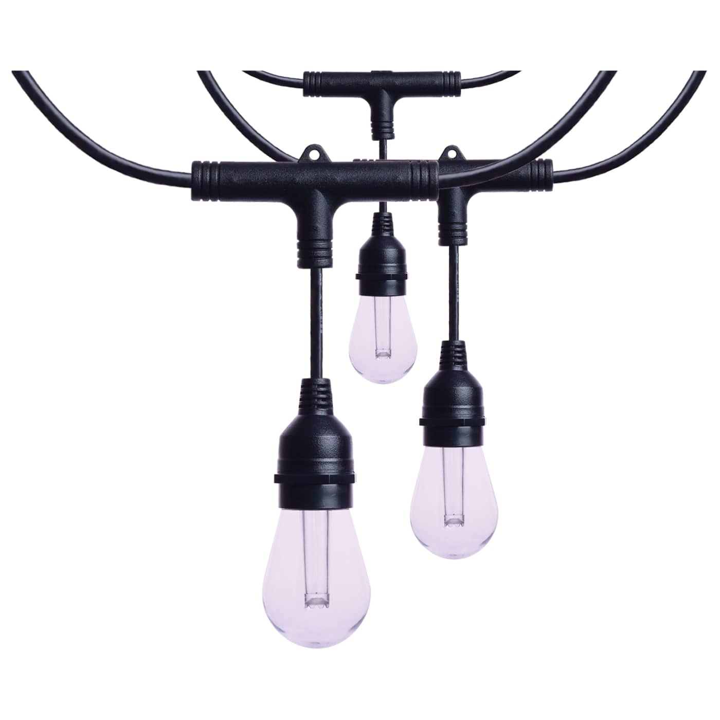 Black plastic starfish led string light with three clear glass edison-style bulbs for outdoor use 24 foot 120 volt