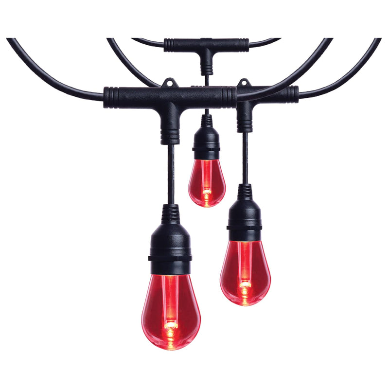 Red led string light with black plastic fixtures and connectors for 24 foot starfish 12-s14 lamp string light