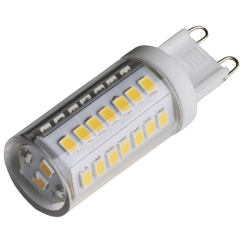 LED light bulb with visible LEDs on a white background