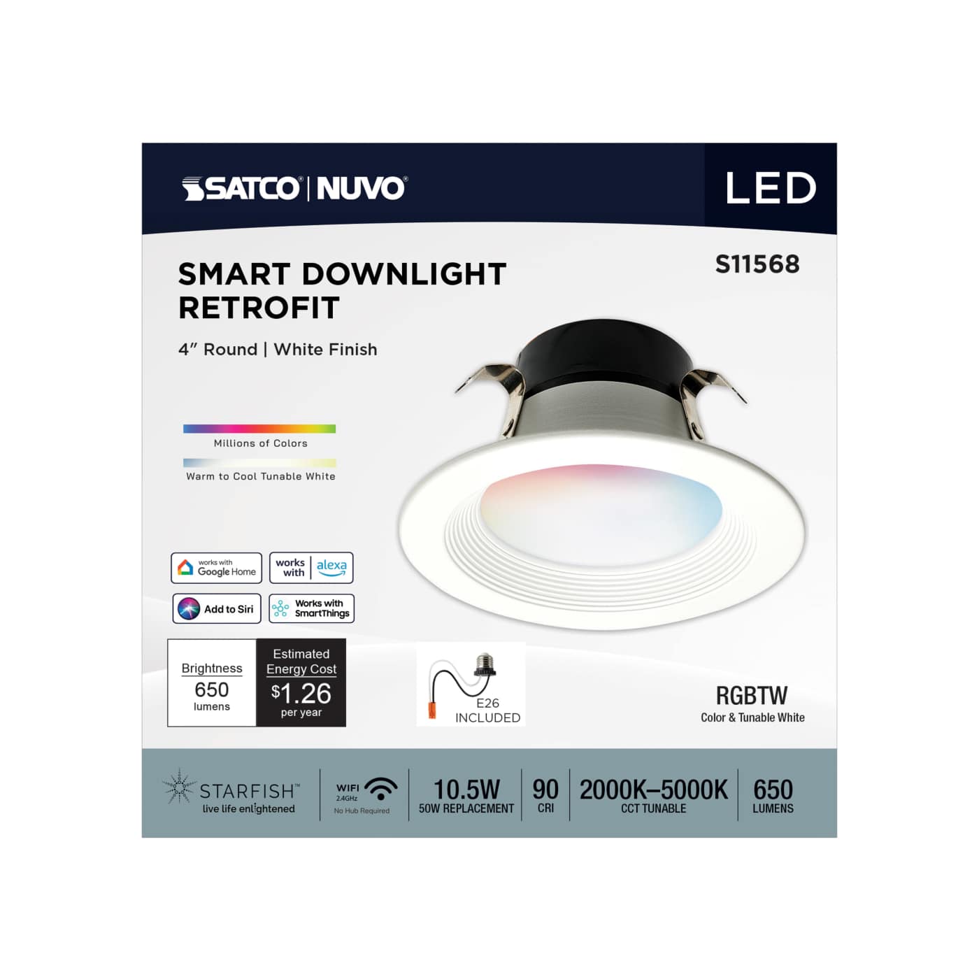 Satco Nuvo LED smart downlight retrofit packaging on a white background