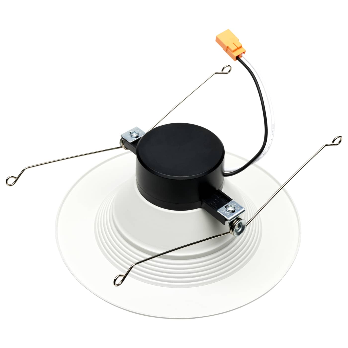 Ceiling light fixture with black and white components on a white background