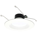 A recessed ceiling light fixture with a white circular diffuser, a black central housing, and two silver metal hanging wires, shown against a solid white background.