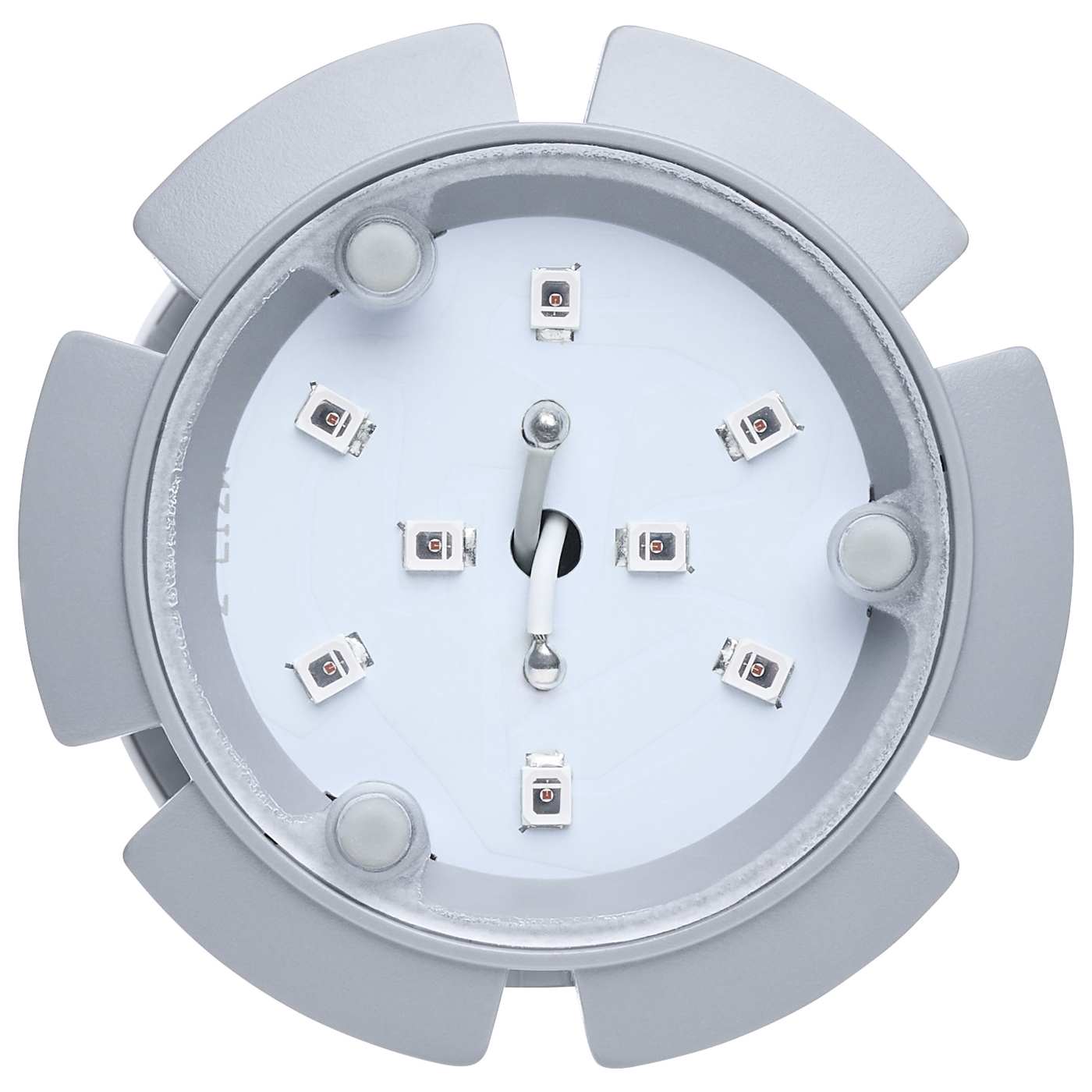 Light gray gear-like object with a white center on a white background
