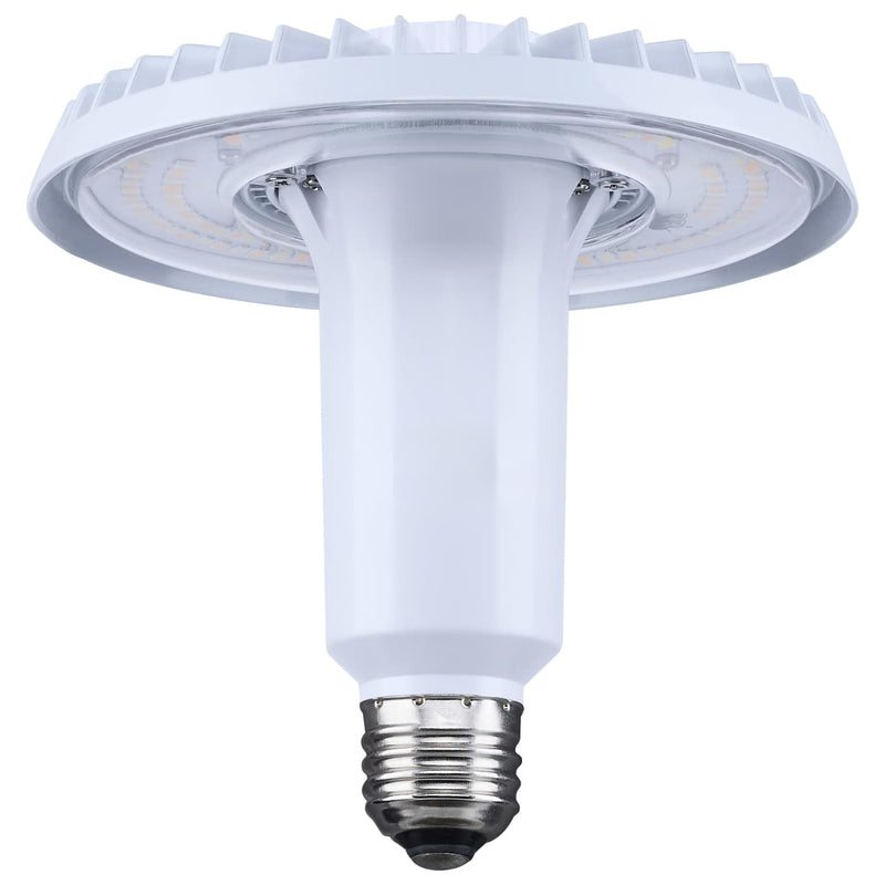 A white LED ceiling light with a ribbed circular reflector, a frosted cylindrical body, and a silver E14 screw base, shown against a plain white background.