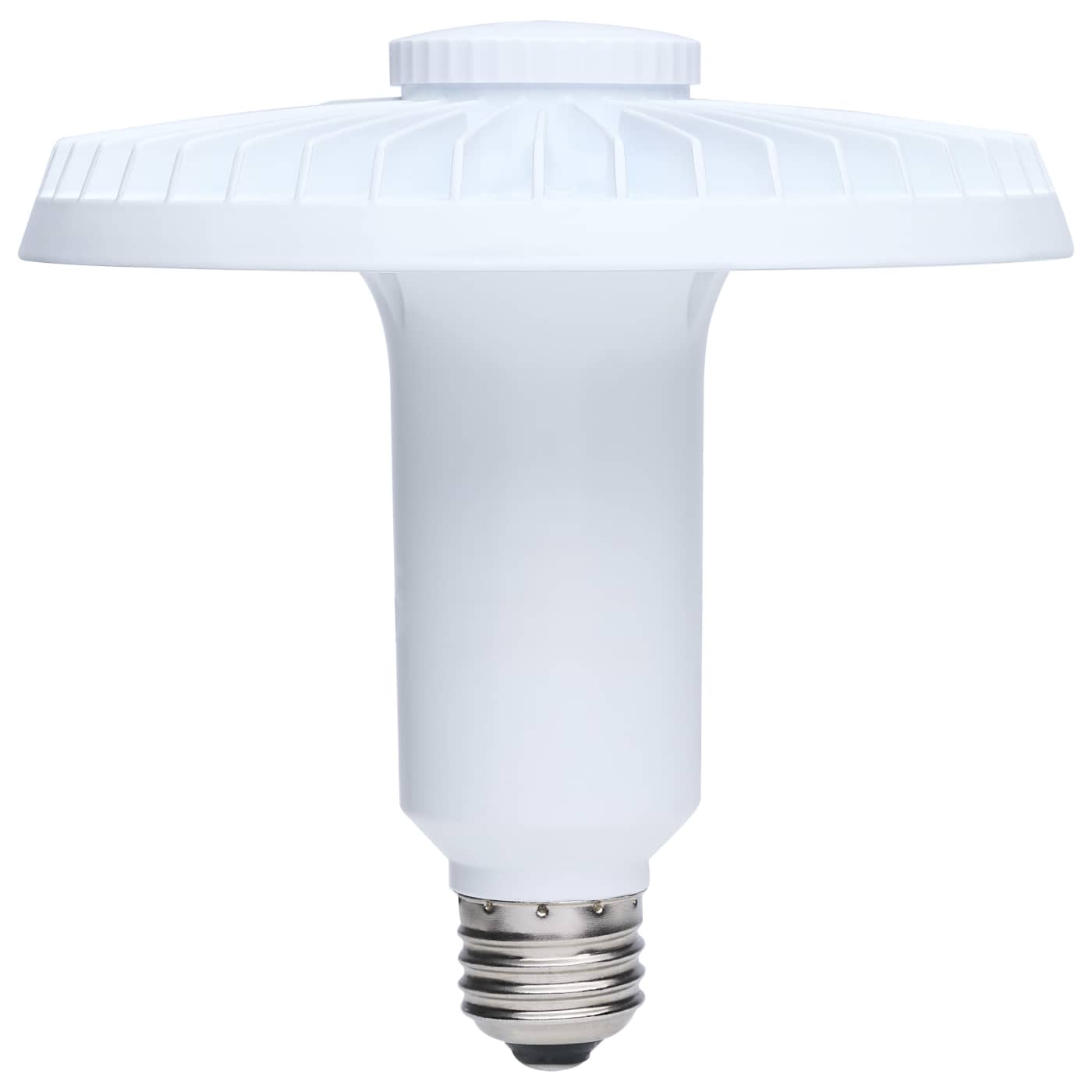 A white LED light bulb with a wide, ribbed diffuser and a silver E10 screw base, shown against a plain white background.