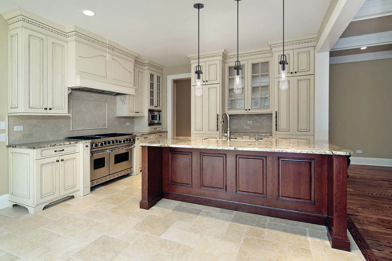 Modern kitchen with wooden island and stainless steel appliances