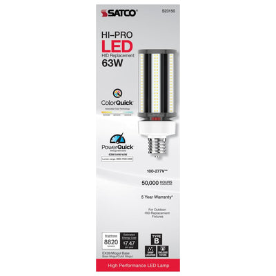 LED HID Replacement, Wattage and CCT Selectable, Type B, Ballast Bypass, Extended Mogul base 100-277V, ColorQuick and PowerQuick Technology