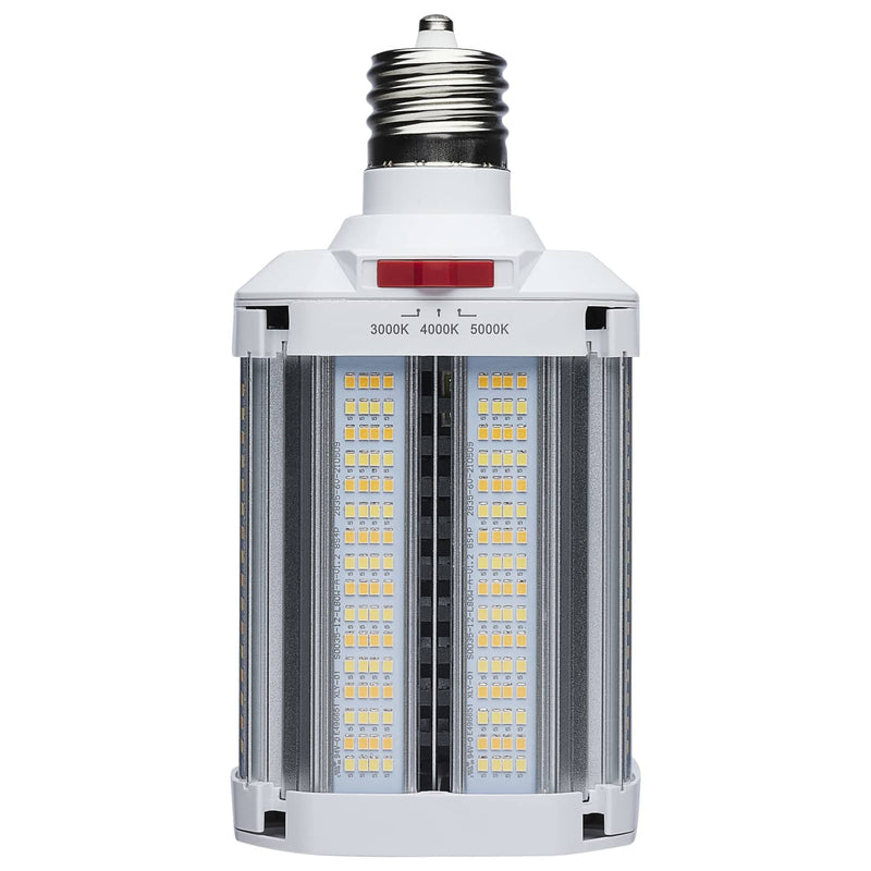 LED light bulb with visible LED chips on a white background