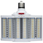 LED light bulb with multiple filaments on a white background