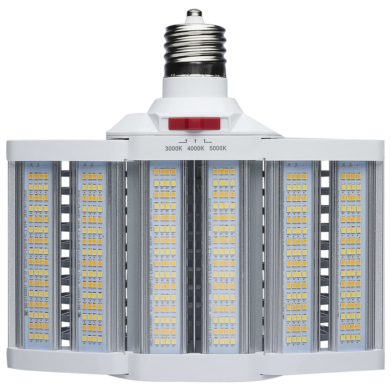 LED light bulb with multiple filaments on a white background