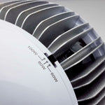 Close-up of a white LED Hi-Bay and Low  Bay light showing its power settings labeled 100W, 80W, and 60W.