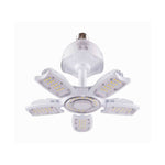 A multi-light LED ceiling fixture with five arms radiating from a central hub, featuring a threaded metal screw base at the top, shown against a plain white background.