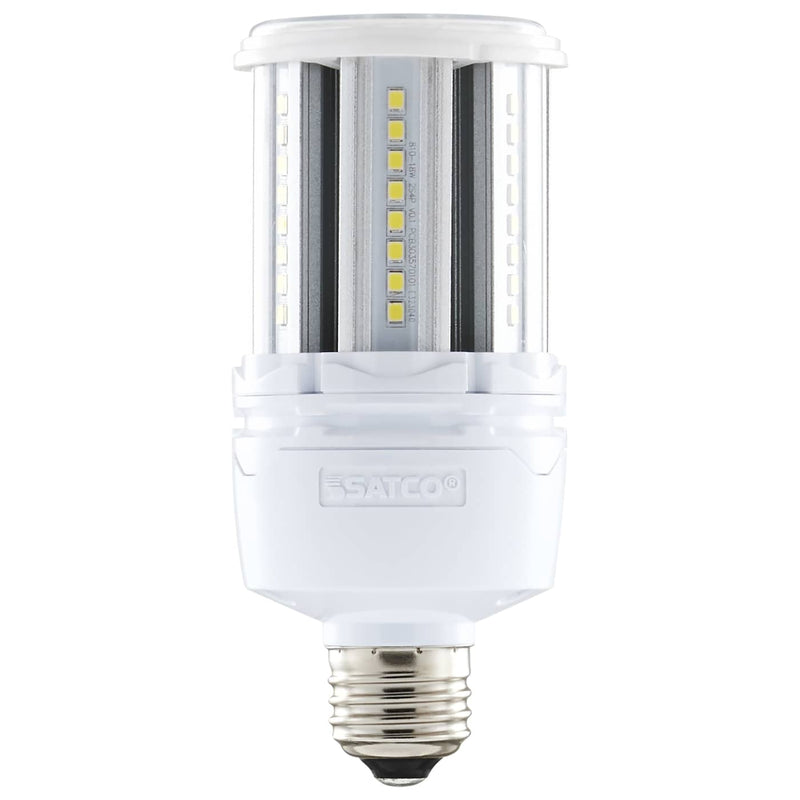 LED light bulb with visible 'Satco' branding on a white background