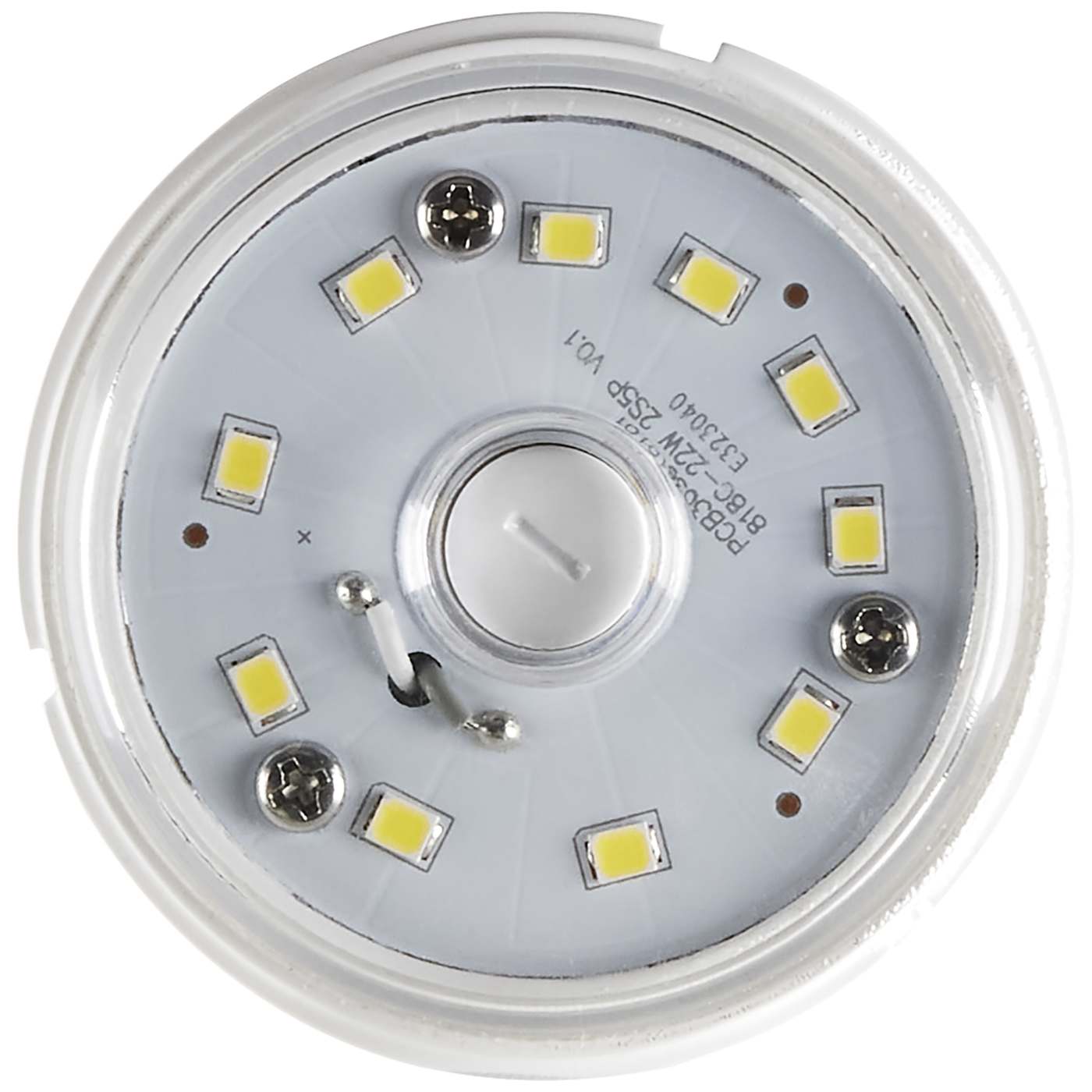 Close-up of a LED light bulb with visible LEDs and base