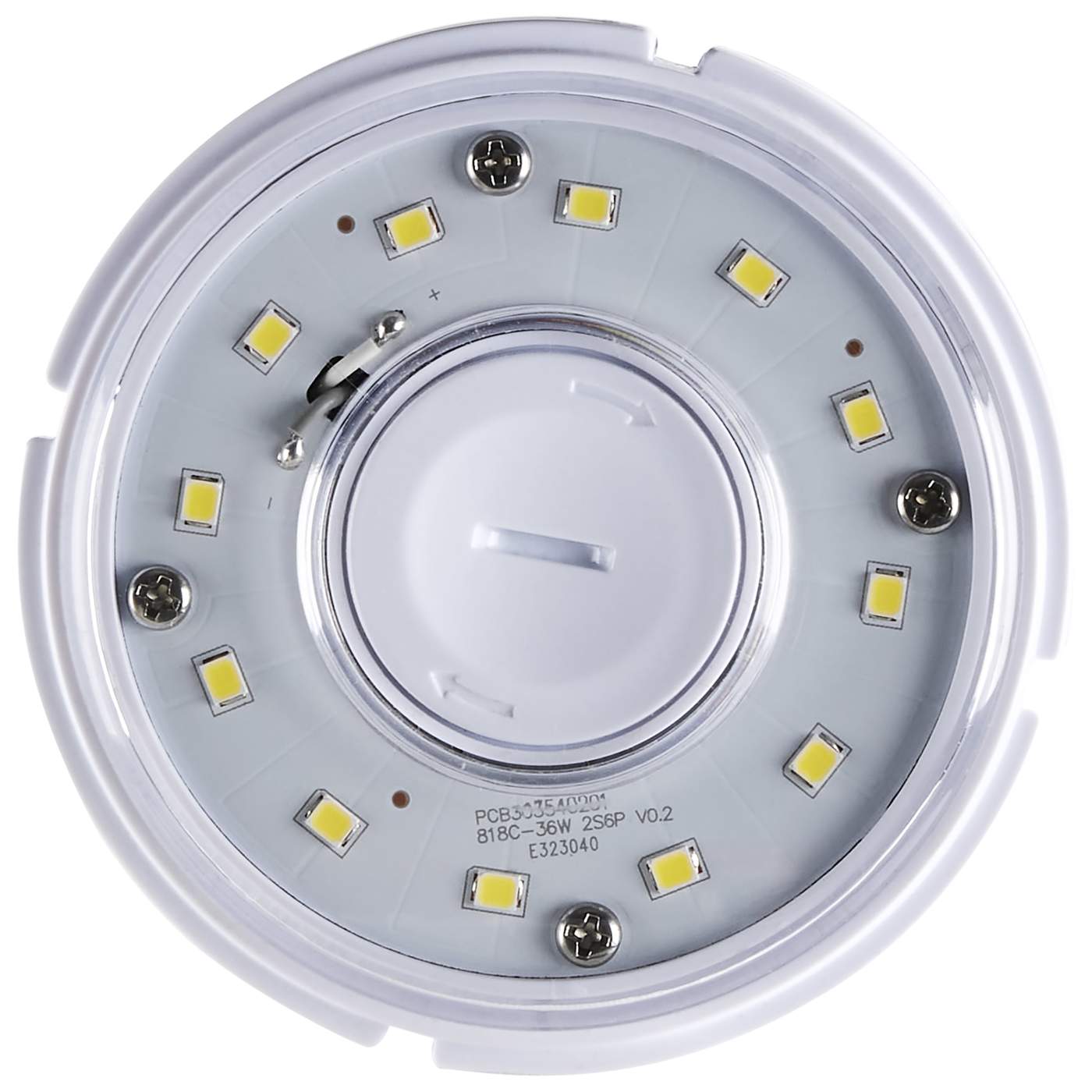 Close-up of a LED light bulb with visible LEDs and base