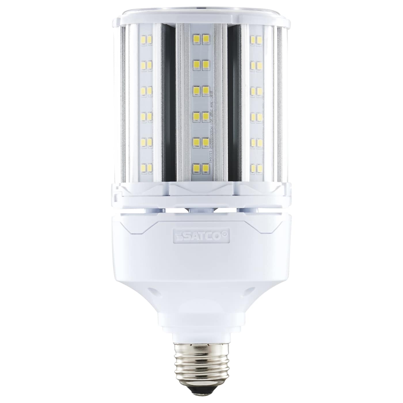 LED corn bulb with E26 base on a white background