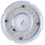 Close-up of a LED light bulb with visible LEDs on a white background