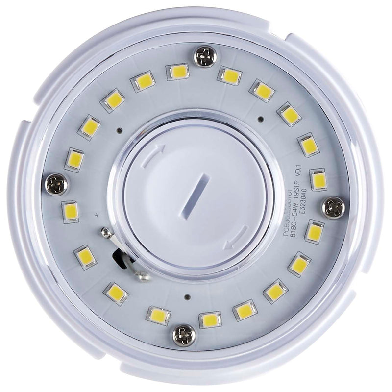 Close-up of a LED light bulb with visible LEDs on a white background