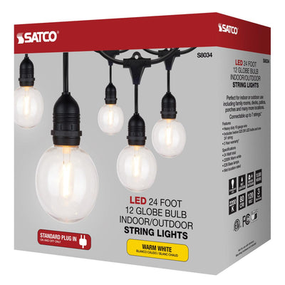 24Ft, LED String Light, Includes 12-G25 bulbs, 2200K, 120 Volts