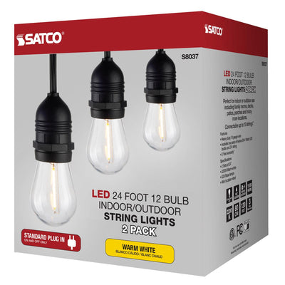2 Pack, 24Ft, LED String Light; Includes 12-S14 bulbs, 2200K, 120 Volts