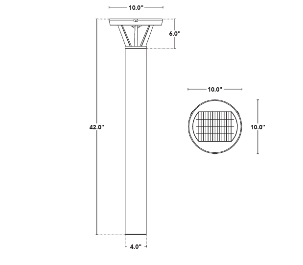 Off-Grid LED Solar Bollard Light, 500 Lumens, CCT Selectable, Turtle Friendly, Black Finish