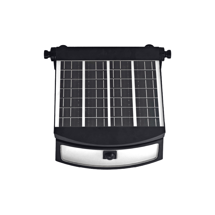 Solar panel light fixture on a white background