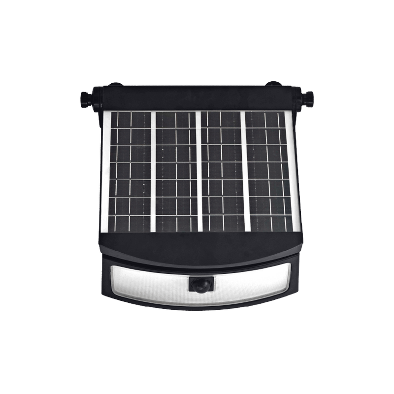 Solar panel light fixture on a white background