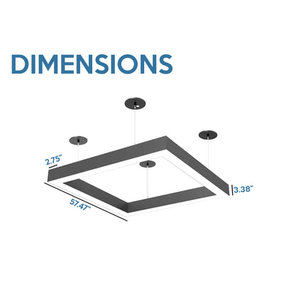 4x4 Square Pattern LED Linear Direct Pendant Fixture, 19,200 Lumens, 160 Watt, 120-277V, 4CCT Selectable, White or Black Finish