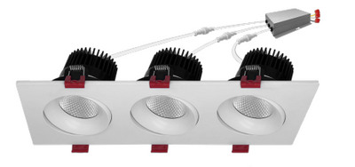 4in. Triple Head Downlight, 3,000 Lumens, 45 watt, CCT Selectable 2700K/3000K/3500K/4000K/5000K, 120V, White or Black Finish