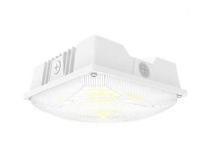 8" Square LED Canopy Light With Photocell, 20W/30W/40W Selectable, 5600 Lumens, 120-277V, CCT Selectable 3000K/4000K/5000K, White Finish