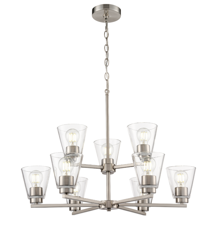 Strayhan 28.5" 9-Light Chandelier -  Brushed Nickel, Matte Black, or Modern Gold