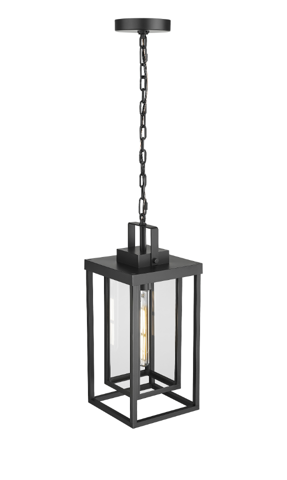 McDonough 8" 1-Light Outdoor Hanging Lantern - Powder Coated Black
