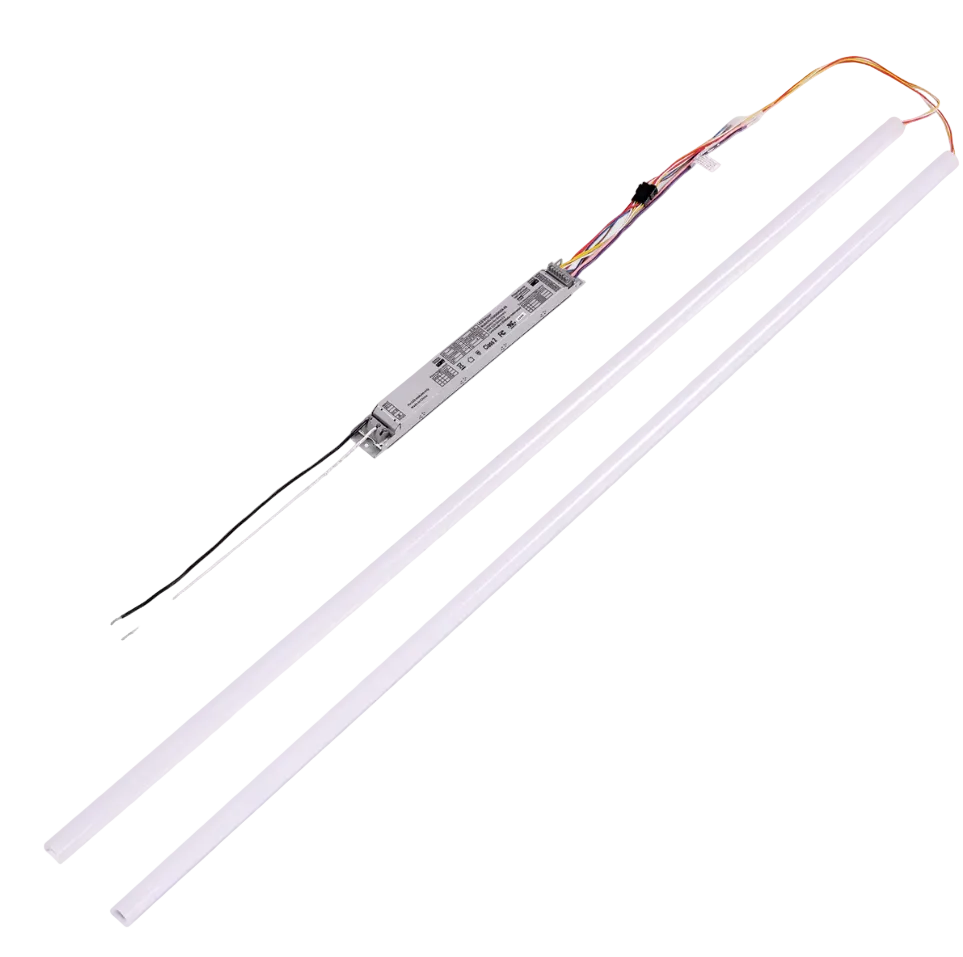 White LED light tube with integrated driver and wiring for 4 foot magnetic retrofit kit selectable wattage and CCT