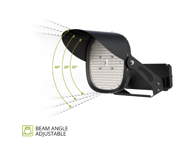 LED Sport Light, 115,224 Lumen Max, Wattage Selectable, Adjustable Beam Angle, 5000K, 200-480V