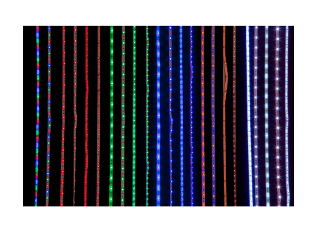 A set of colorful led rgb tape lights in red green blue and white on a 16 or 100 foot reel, 4.4w 24v