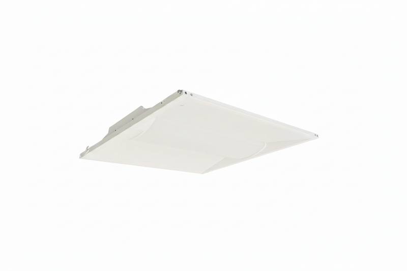 White retrofit troffer light on a light gray background