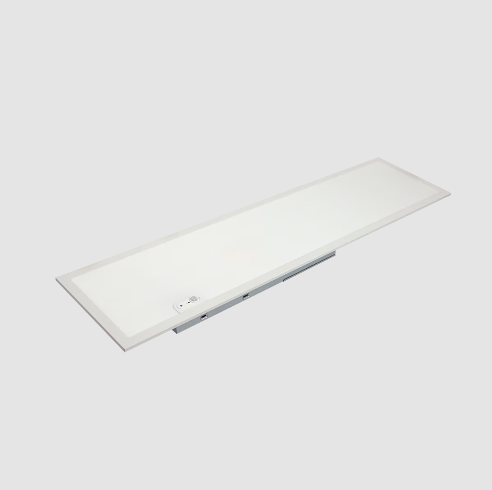 Rectangular white light fixture on a light gray background