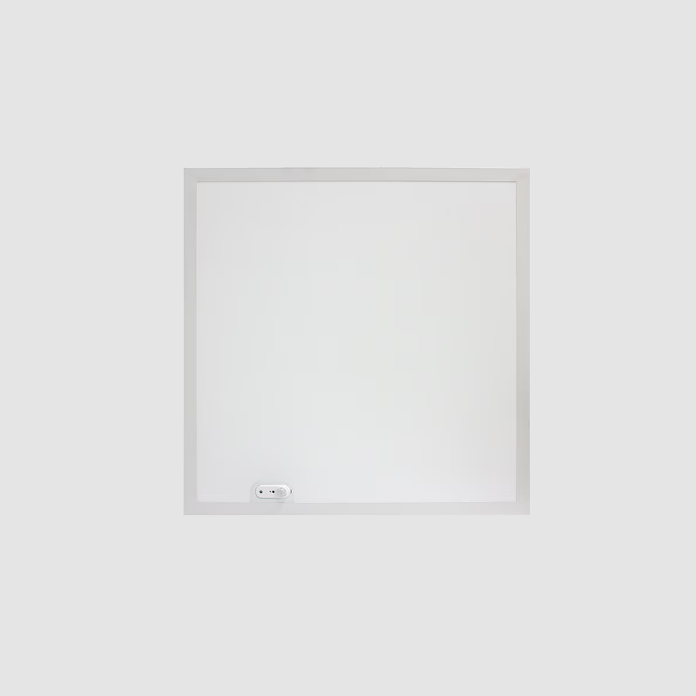 Ceiling light fixture with white frame on a gray background