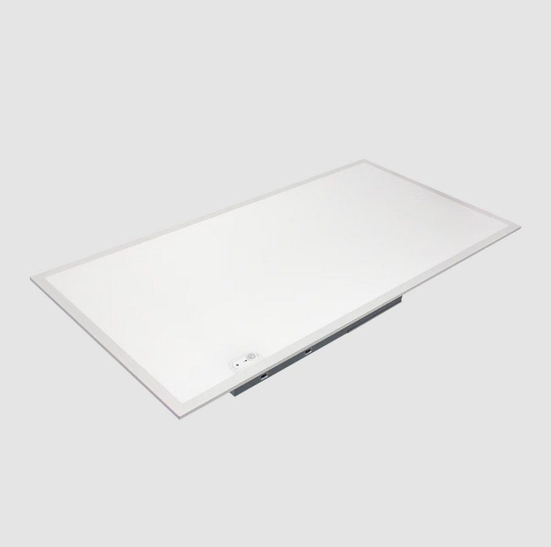 Rectangular white light fixture on a white background