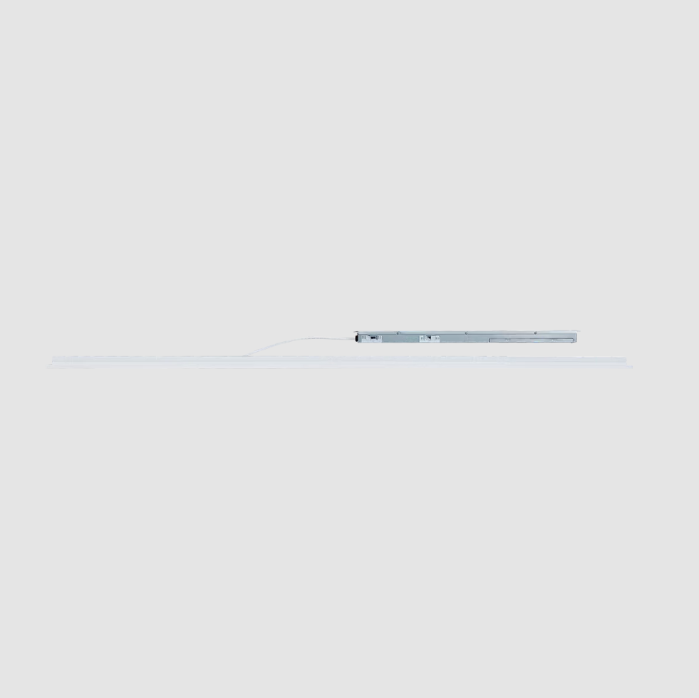 Long, thin light fixture on a white background