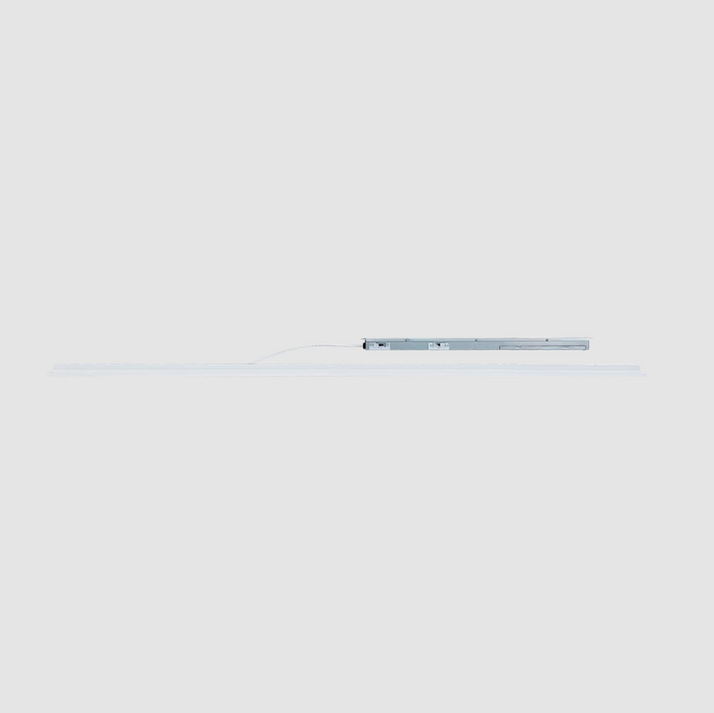 Long, thin light fixture on a white background