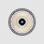 Circular LED light fixture on a gray background