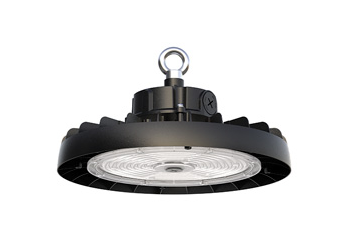 High-bay industrial light fixture on a white background