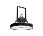 Black LED high bay light fixture in a white background